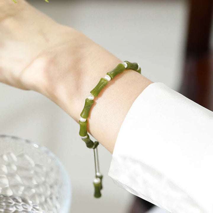Armband Bambus – Liebe & Frieden grünes Naturstein elastisches Armband Handgelenk
