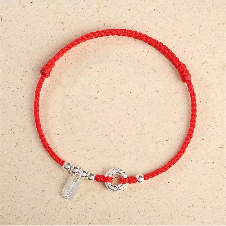 Rotes Armband 925 Silber Frieden Charm elastisch verstellbar getragen
