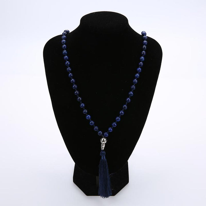 Mala 108 Perlen Gebet Yoga Lapis Lazuli Blau Quaste Halskette