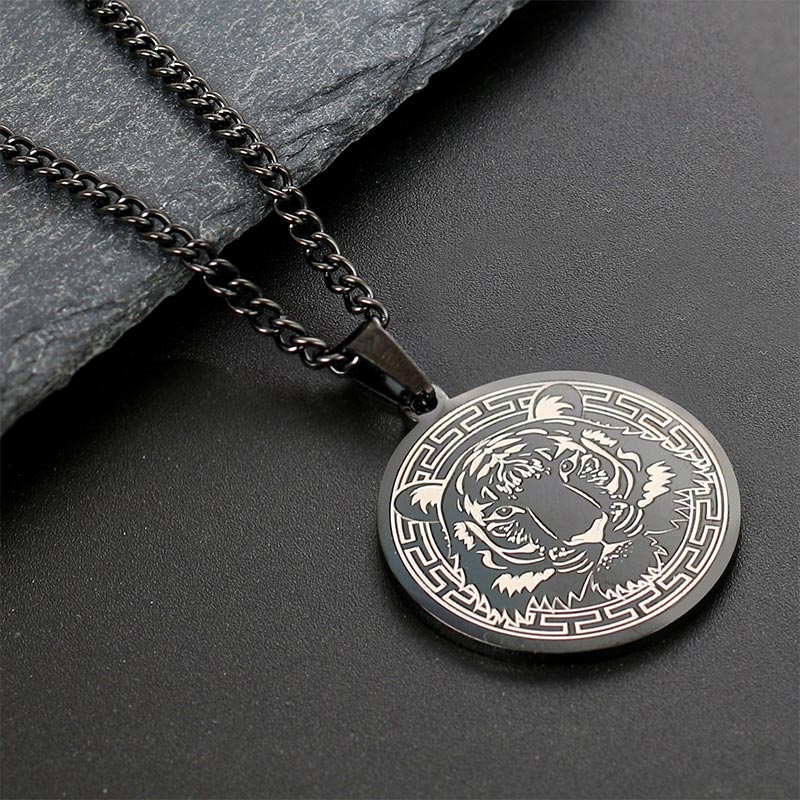 Kette Titanstahl Tier-Amulett Schutz Tiger schwarz