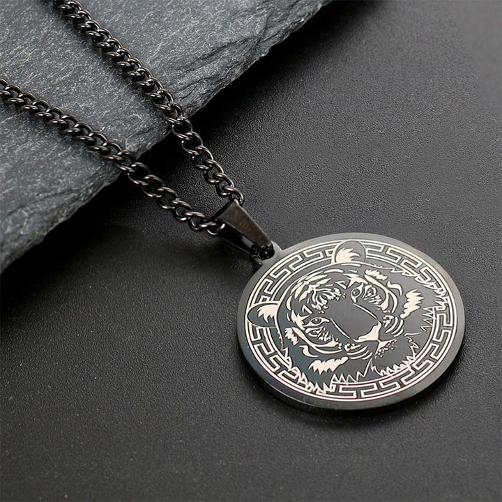 Kette Titanstahl Tier-Amulett Schutz Tiger schwarz