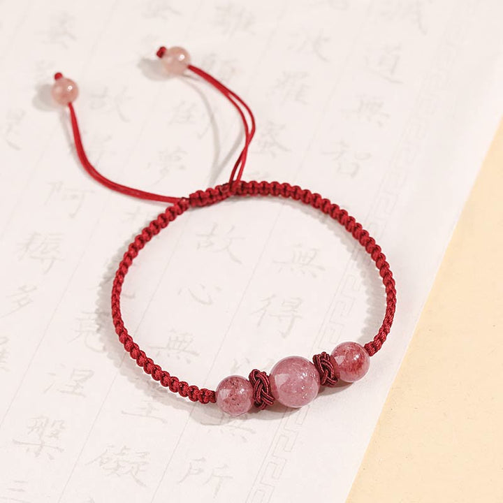 Armband Erdbeerquarz Kristall – Liebe rotes Makramee Perlen elegant