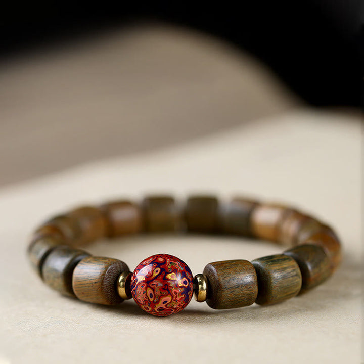 Armband Sandelholz – Frieden Balance mit roter Perle elastisch