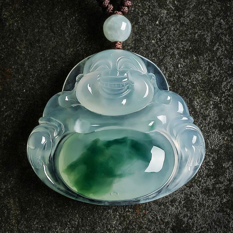 Anhänger Cyan Jade Buddha Glück Halskette transluzent