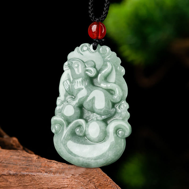 Jade Kette Anhänger Tierkreis Affe Naturstein grün Glück Halskette