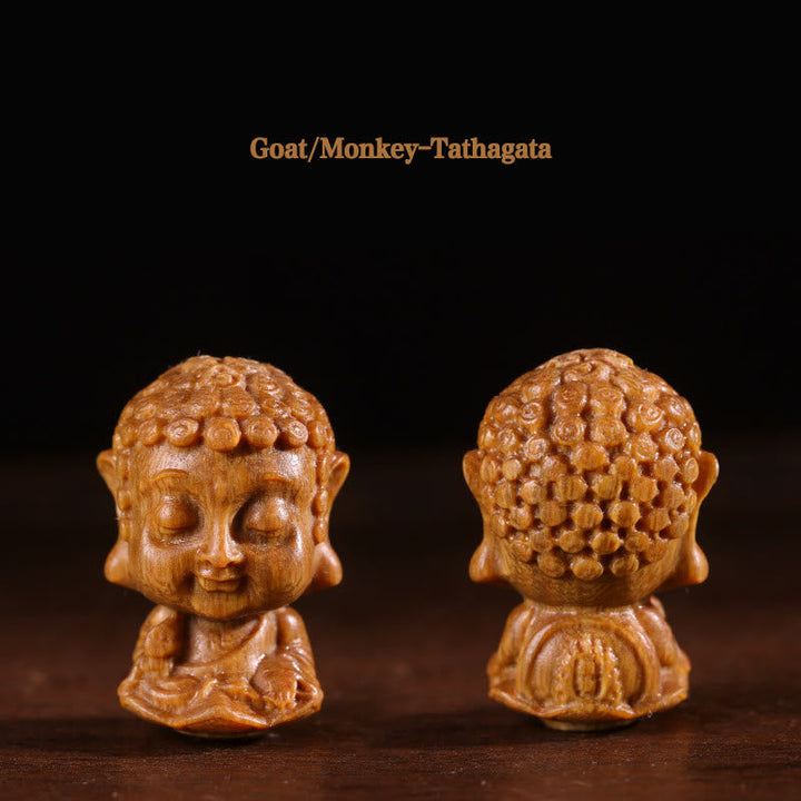 Figur Buddha Sandelholz Lotus Tierkreis Ziege/Affe – Tathagata