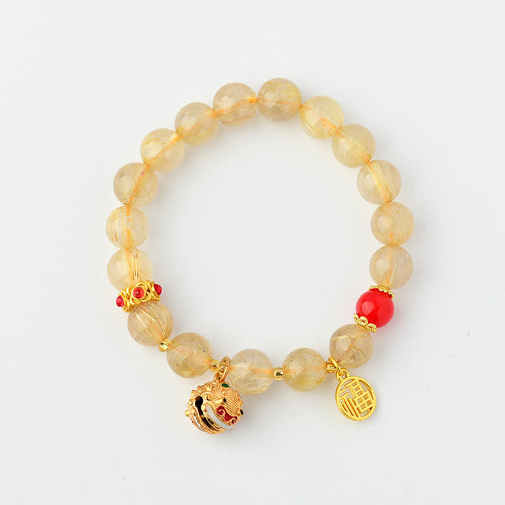 Citrin Armband Fu-Zeichen – Wohlstand mit roter Perle Glücksbringer