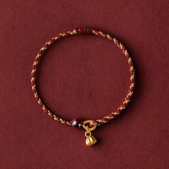 Armband Rot Gold Kordel Lotus Anhänger – Frieden Glück
