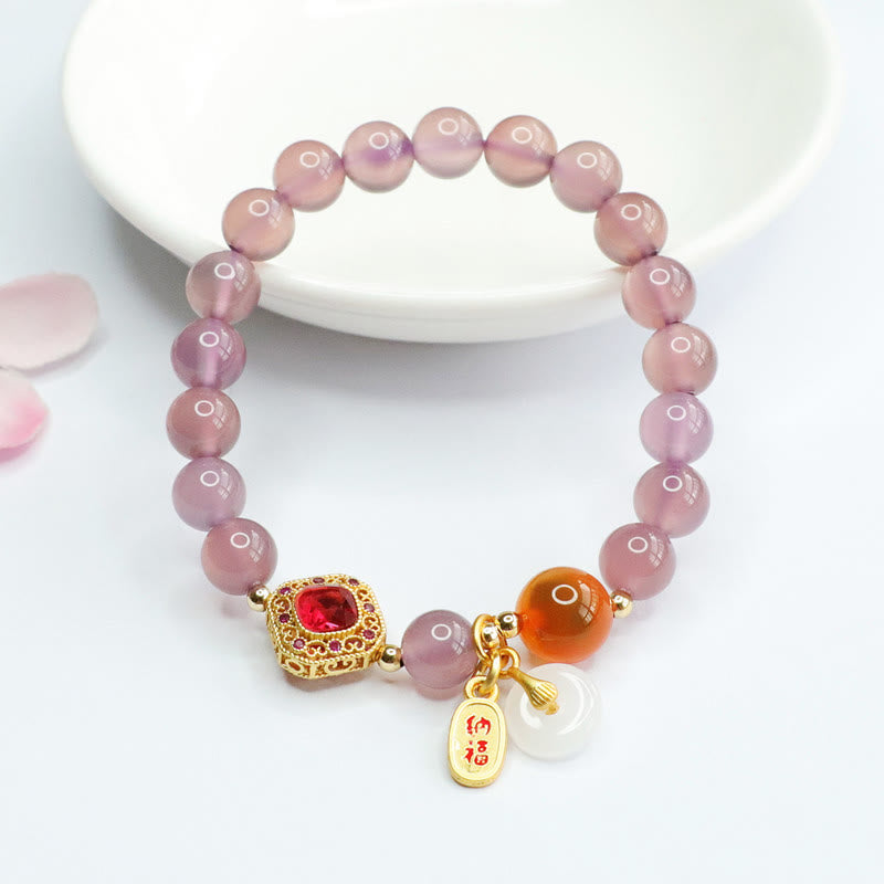 Achat Armband mit rosa Perlen und goldenem Verschluss Glück Frieden.