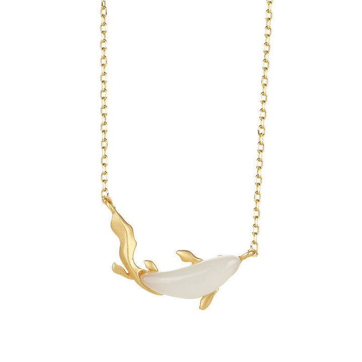 Jade Delfin Kette Anhänger Gold elegant