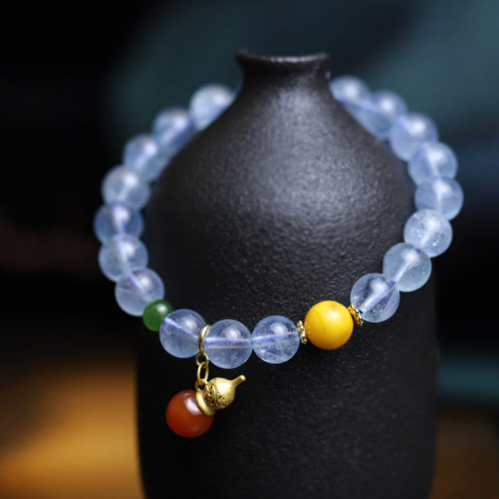 Armband Aquamarin Roter Achat – Frieden mit gelben und grünen Perlen