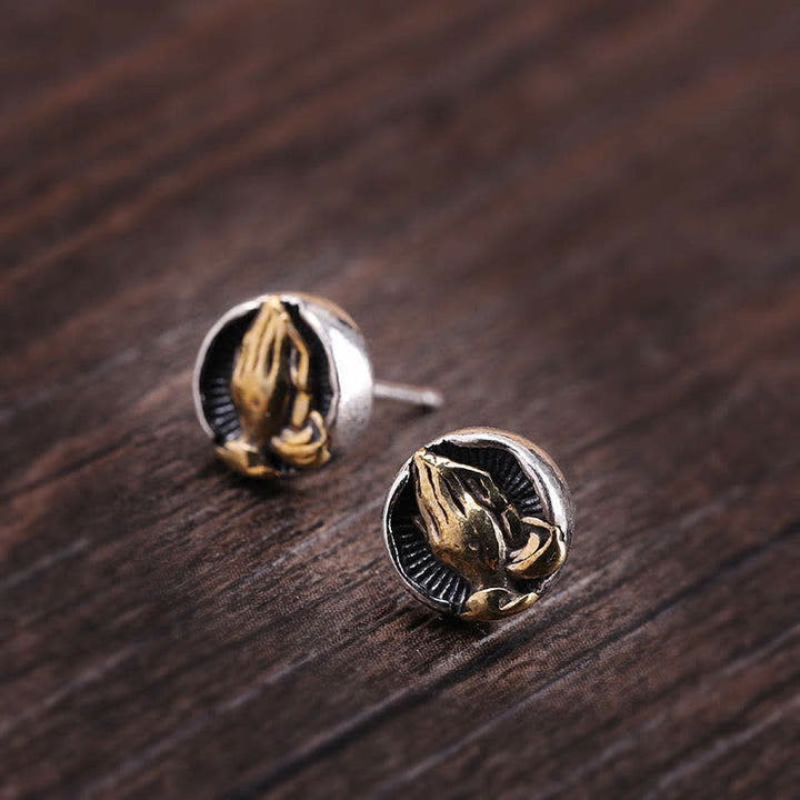 Namaste Ohrringe Sterlingsilber Gold Hände Boho Schmuck spirituell Ohrstecker