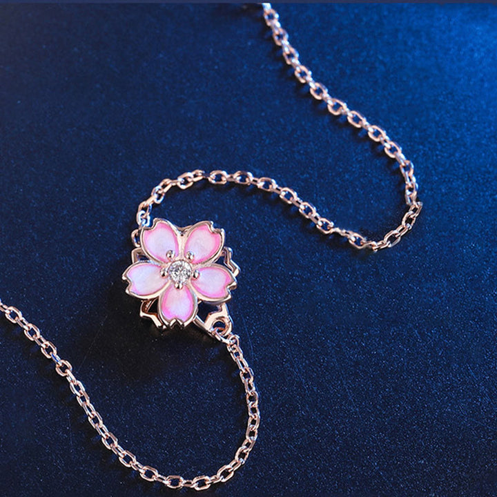 Rosafarbenes Blüten-Armband 925 Silber elegante Kettenglieder Naturstein.