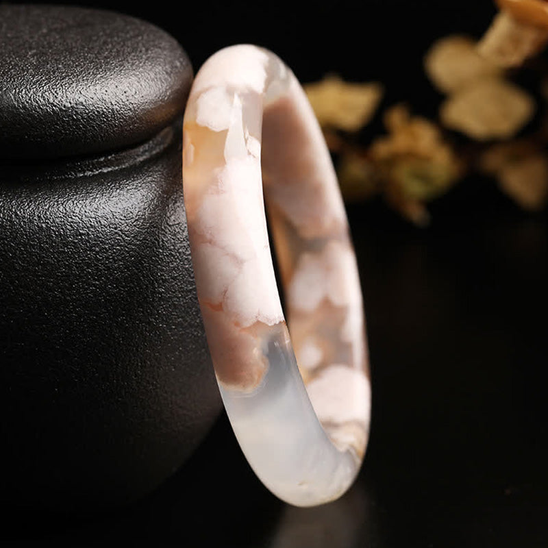 Armband Achat – Frieden Naturstein Armreif weiß rosa Muster elastisch