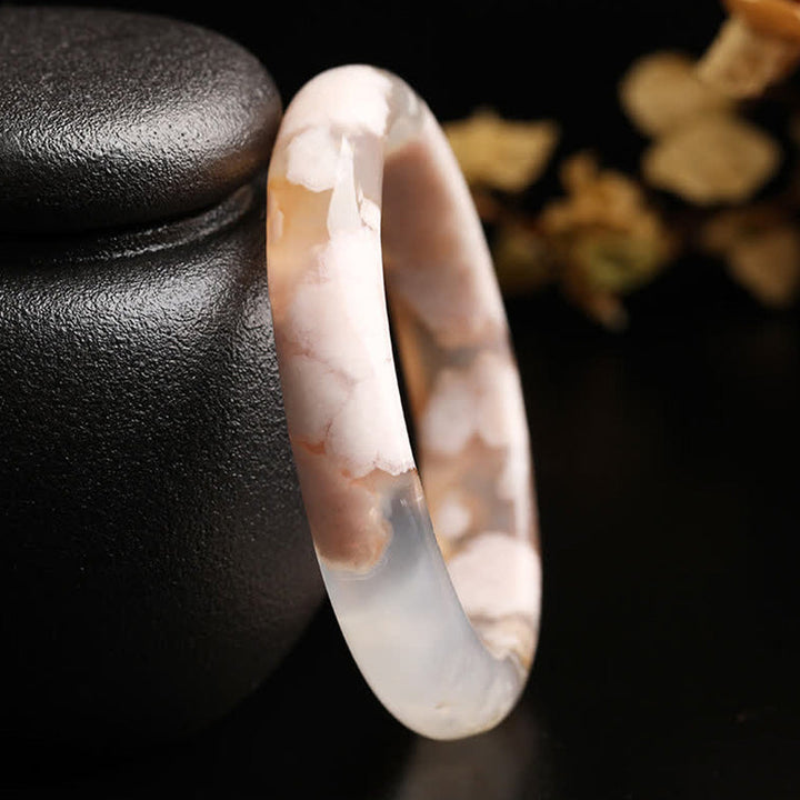 Armband Achat – Frieden Naturstein Armreif weiß rosa Muster elastisch
