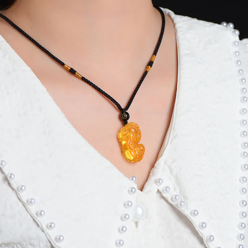 Citrin Pixiu Anhänger Kette Wohlstand golden Naturstein
