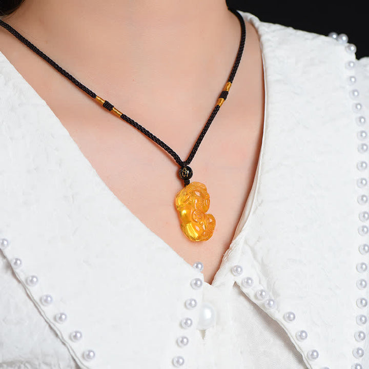 Citrin Pixiu Anhänger Kette Wohlstand golden Naturstein