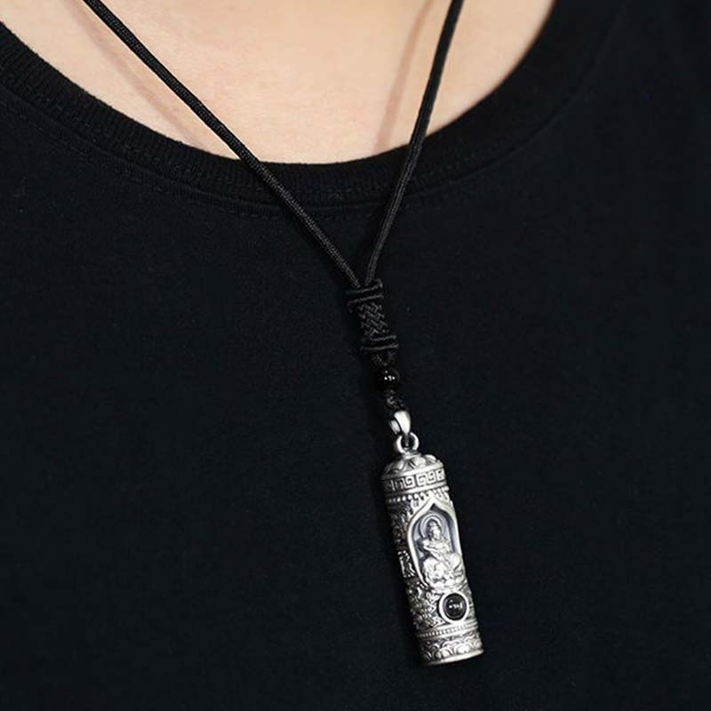 Kette Kristall Tierkreis-Buddha Wohlstand Silber Anhänger schwarz
