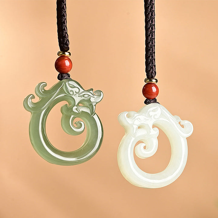 Grüne Jade Anhänger Weiße Jade Drache Schutz