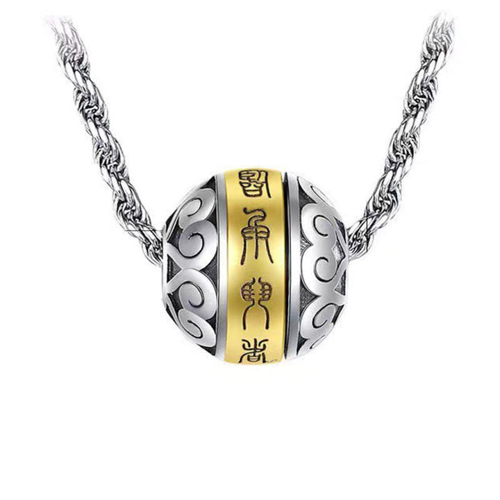 Kette Stein Neun-Zeichen-Mantra – Harmonie & Fokus – Bild 2 – Kette Stein Neun-Zeichen-Mantra silbern gold Anhänger Seilkette