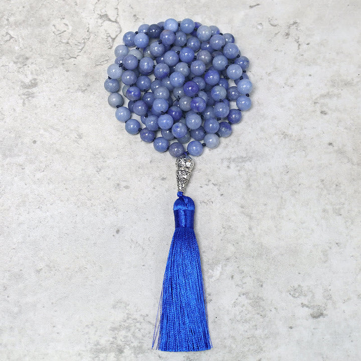 Mala 108 Blau Aventurine Perlen Quaste Meditation Yoga Schmuck