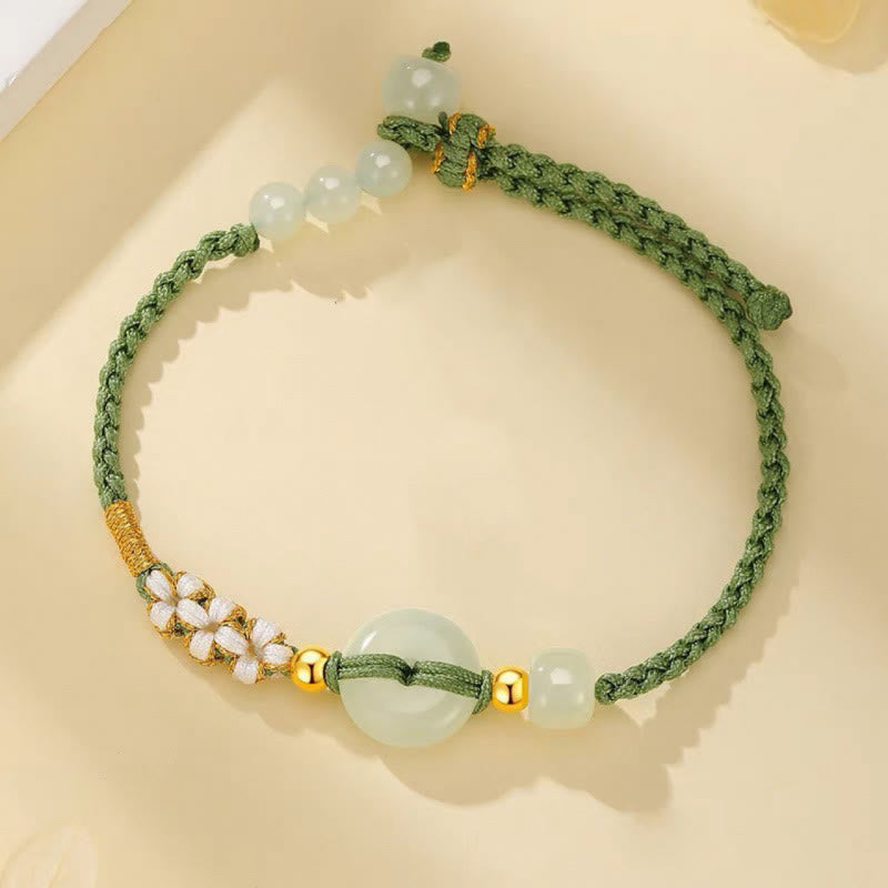 Armband Jade Pfirsichblüte grünes Seil Perlen Glück Frieden elegant