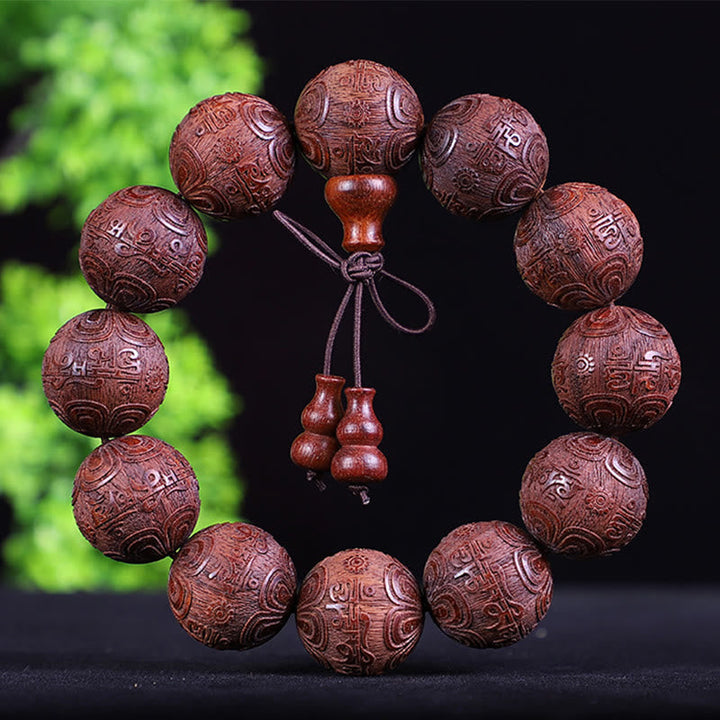 Armband Rosenholz Kupfer Chinesisches Tierkreis Perlen Schnur Verschluss