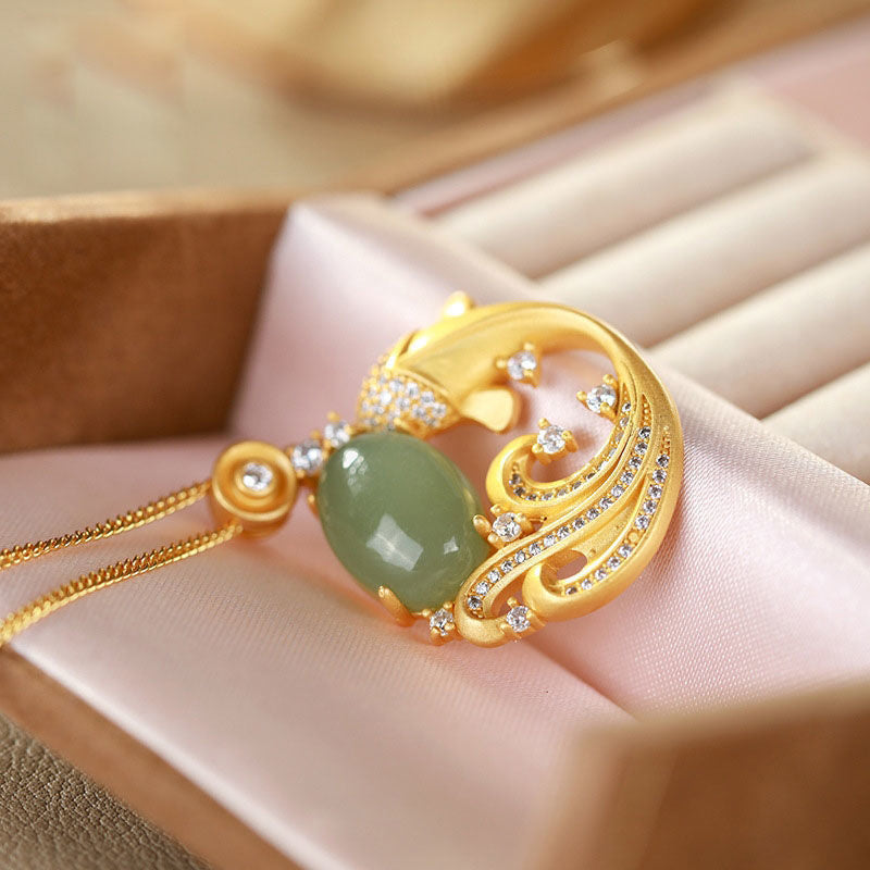 Kette Jade Koi Heilstein – Heilung & Frieden – Bild 9 – Kette Jade Koi Heilstein Anhänger gold verziert Naturstein Schmuck