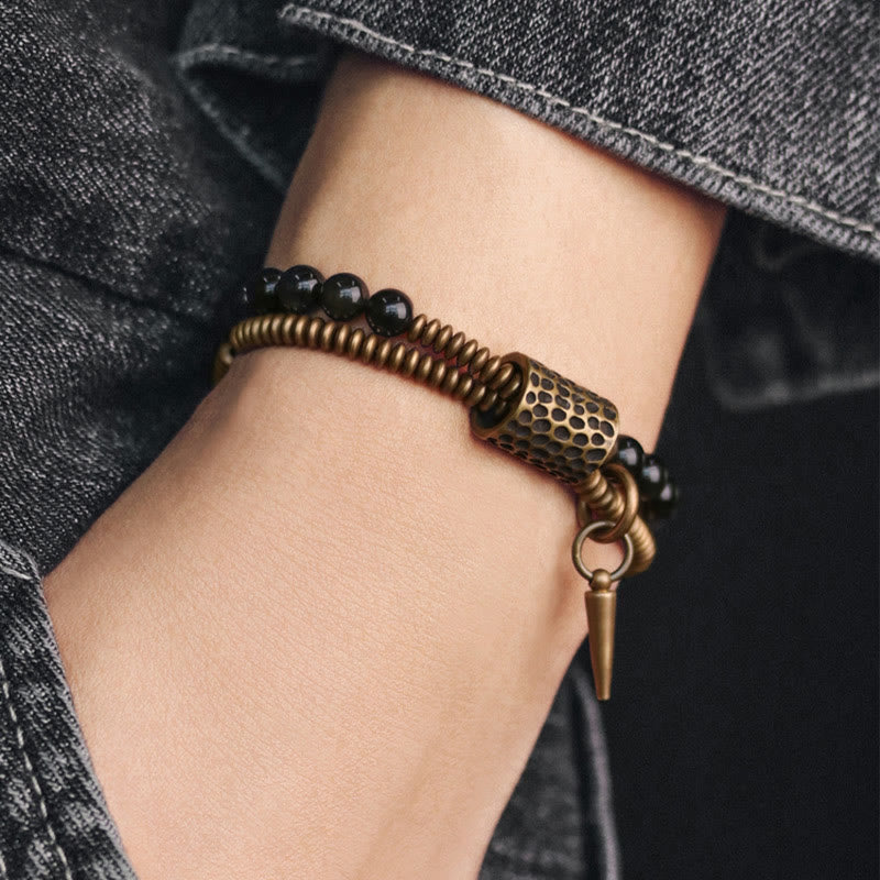 Armband Obsidian Kupfer Heilung Frieden schwarze Perlen Handgelenk getragen