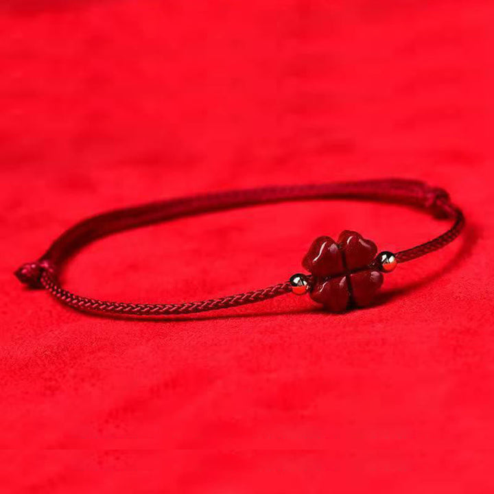 Armband Vierblättriges Kleeblatt Rot Schnur - Segen