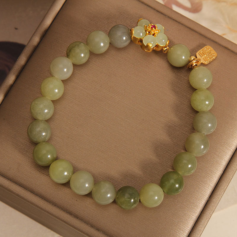 Armband Grüner Jade Blume Fu Zeichen - Glück