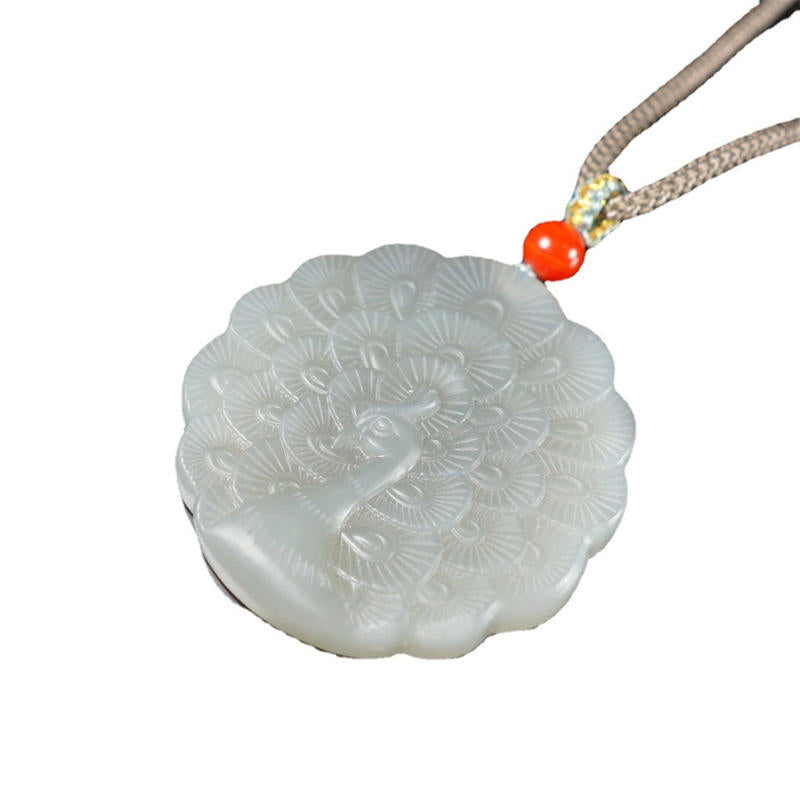 Weiße Jade Pfau Anhänger Kette
