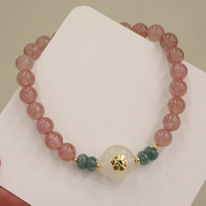 Armband Erdbeerquarz Jade – Heilung rosafarbene Perlen Naturstein elastisch