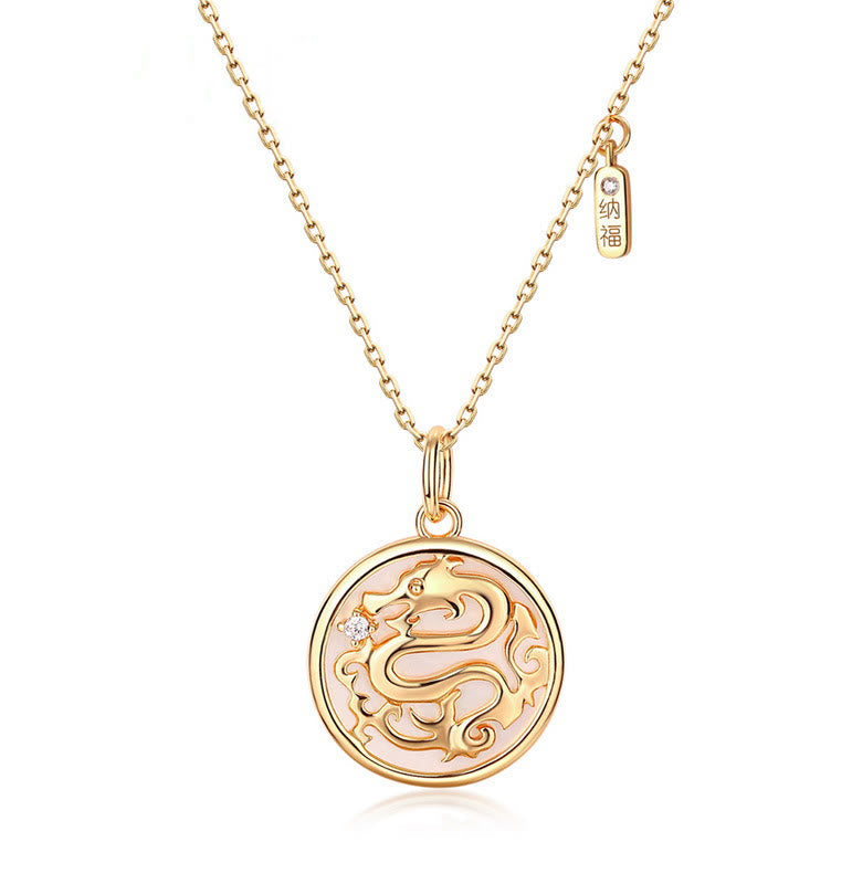 Anhänger Kette Tridacna Fu-Zeichen Drachen Stärke gold