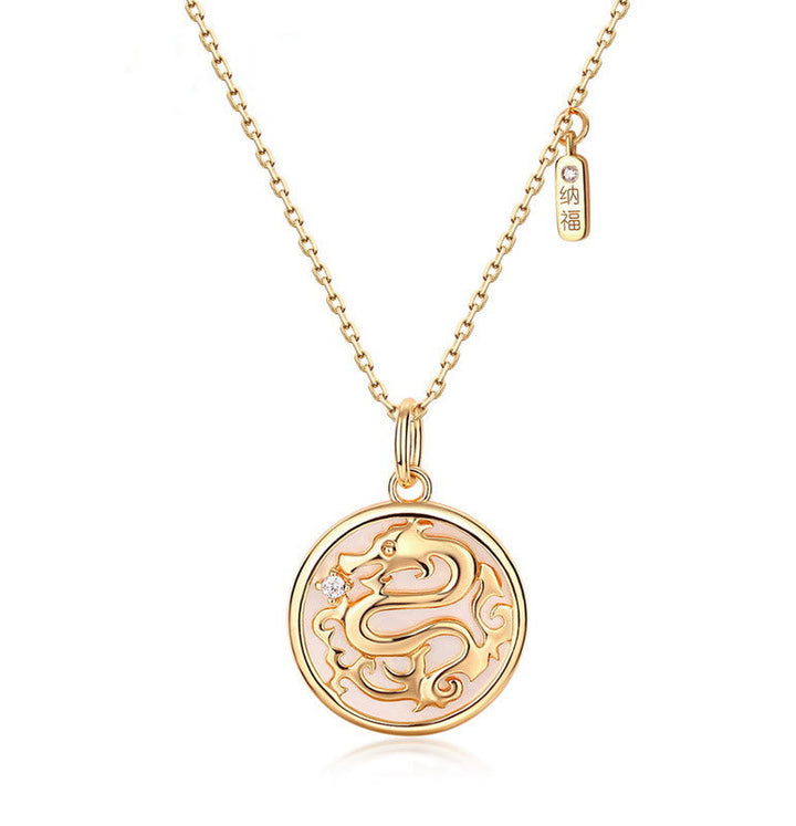 Anhänger Kette Tridacna Fu-Zeichen Drachen Stärke gold