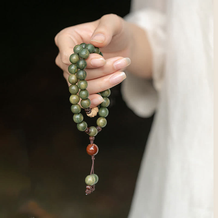 Armband Sandelholz – Frieden grüne Perlen Naturstein elastisch Handgelenk