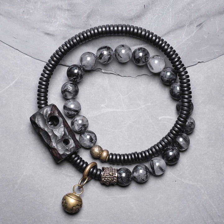 Armband Kupfer Ebenholz Paar Energie grauer Stein Kugeln elegant.