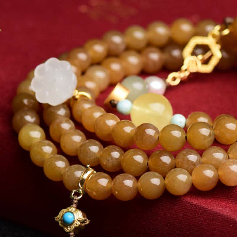 Armband Weiße Jade Perle Lotus Erfolg Bernstein Perlen Gold
