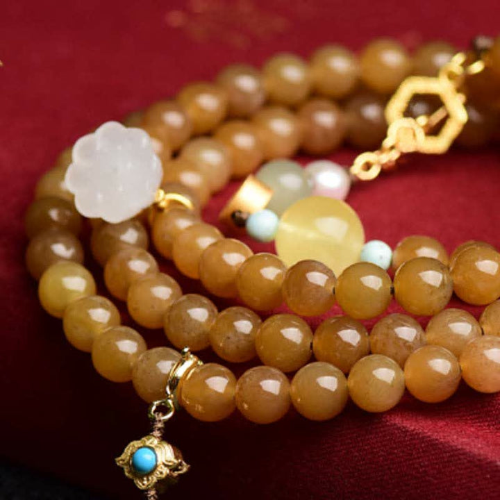 Armband Weiße Jade Perle Lotus Erfolg Bernstein Perlen Gold