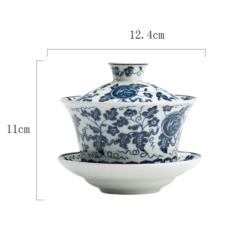 Teetassen Weiß Porzellan Gaiwan Koi Lotus Wassermelone