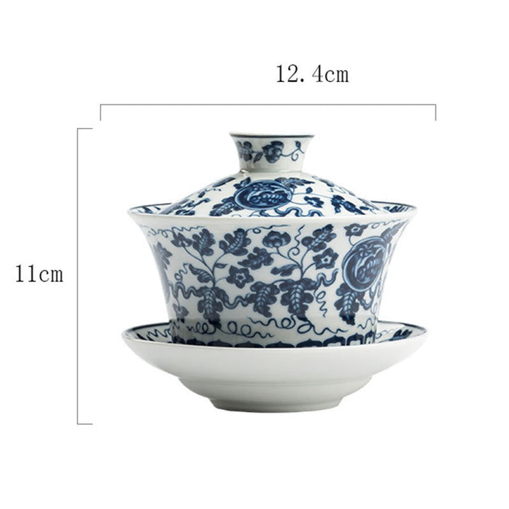 Teetassen Weiß Porzellan Gaiwan Koi Lotus Wassermelone