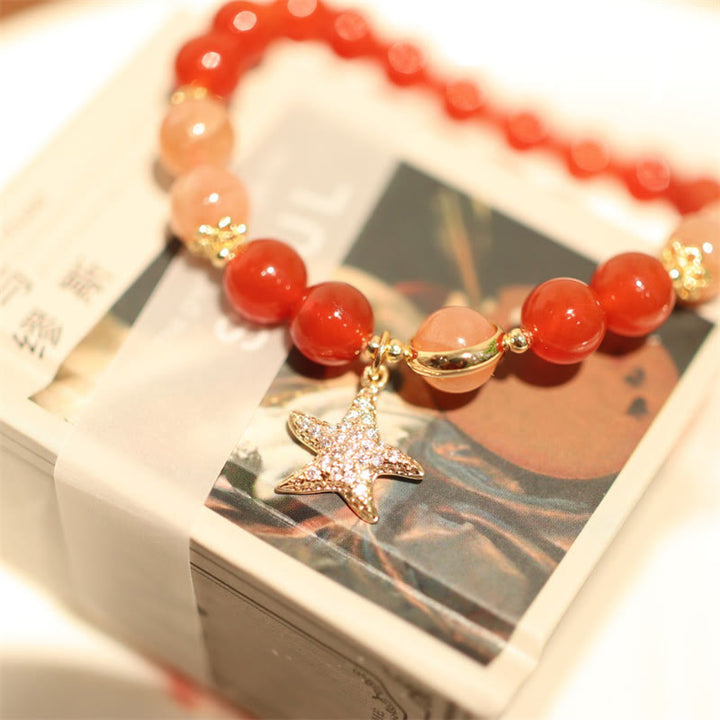 Armband Roter Achat Mondstein Mond – Wohlstand