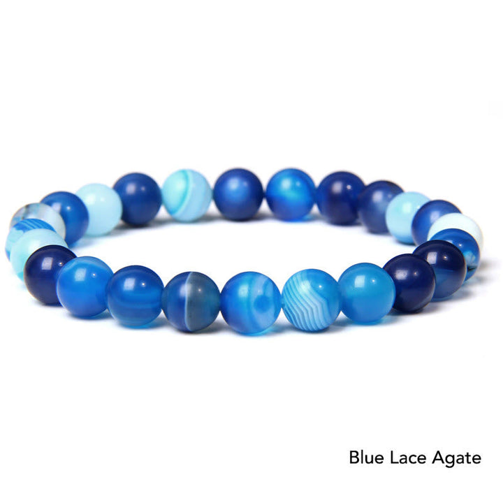 Armband Kristall Achat – Balance blaue Lace Agate Perlen Nahaufnahme Schmuck