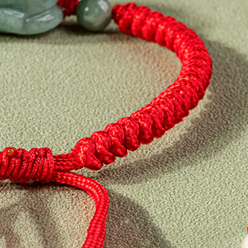 Rotes Armband Jade Pixiu – Schutz elastisch geflochten Naturstein Glück