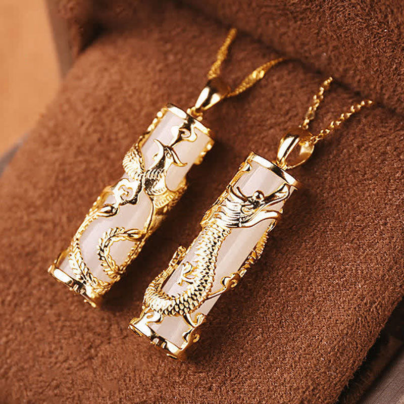 Jade Drachen Phönix Kupfer Kette Anhänger gold elegant traditionell