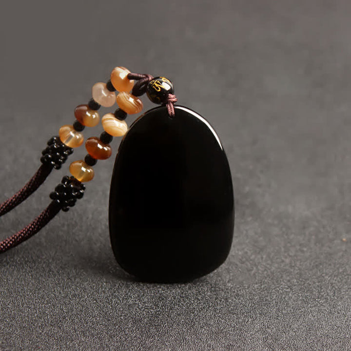 Obsidian Kette Anhänger schwarz Tigerauge Perlen Schutz
