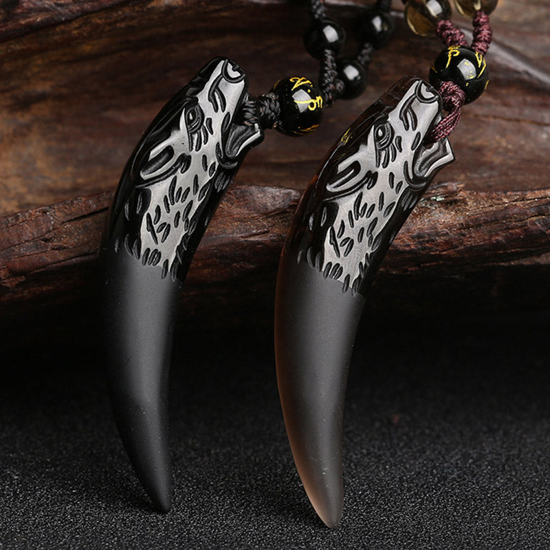 Anhänger Obsidian Wolf Mut Schutz schwarzer Naturstein Kette Paar