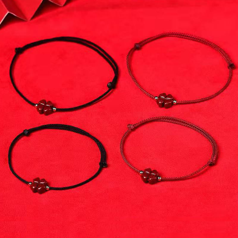 Armband Vierblättriges Kleeblatt Rot Schnur - Segen