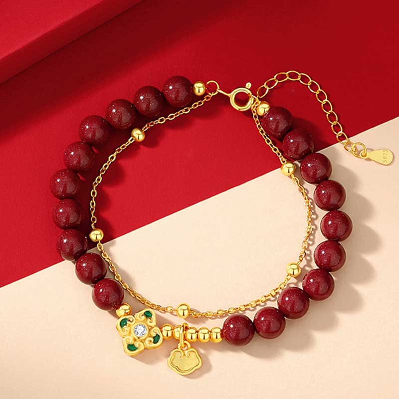 Armband 925 Silber Zinnober Kleeblatt Liebe Segen Glück rot gold
