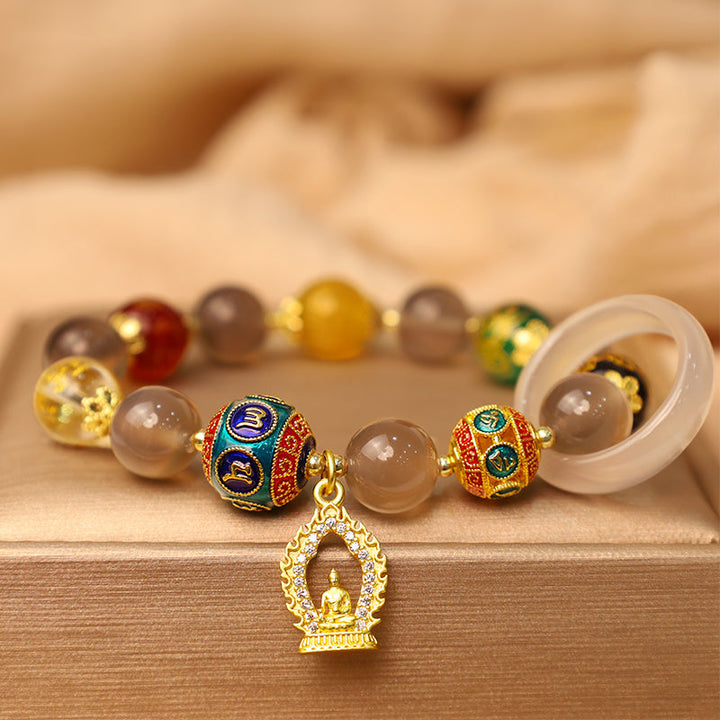 Achat Armband mit Om Mani Padme Hum Anhänger Wohlstand Jade